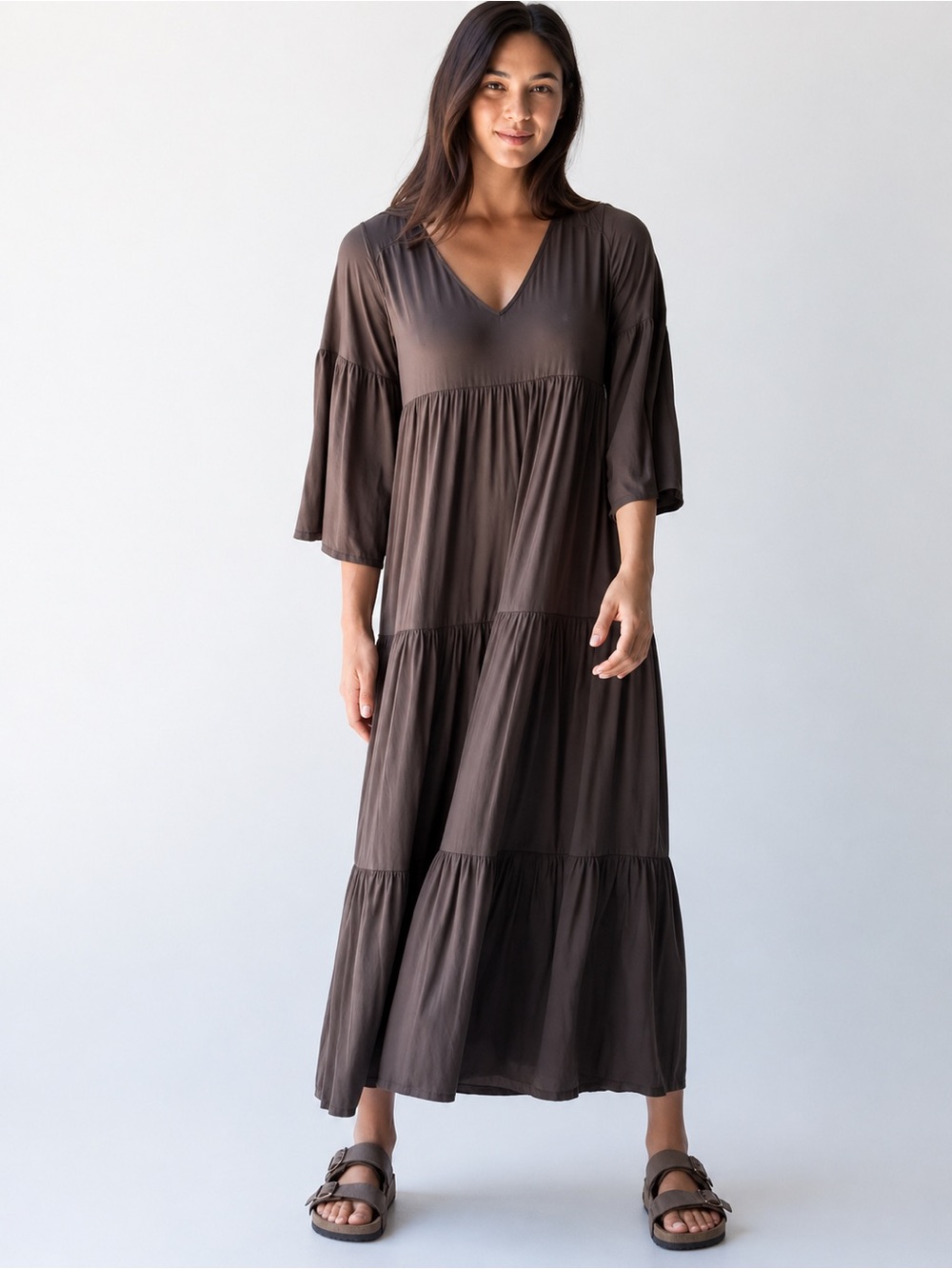 Natural life chocolate brown tiered dress size XXS oversized
